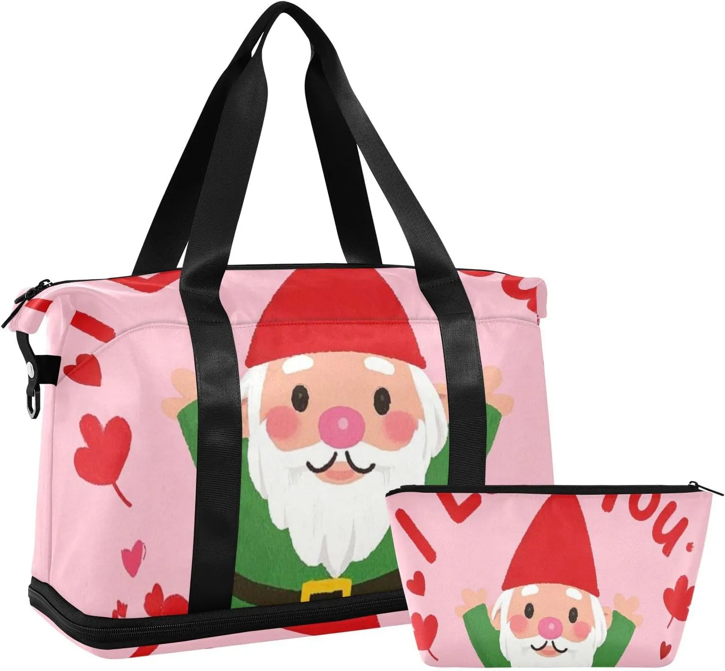 I Love Your Valentine Cartoon Dwarf Tote Bag Carry on Weekender Overnight Bag with Adjustable Strap for Gym Multifunctional