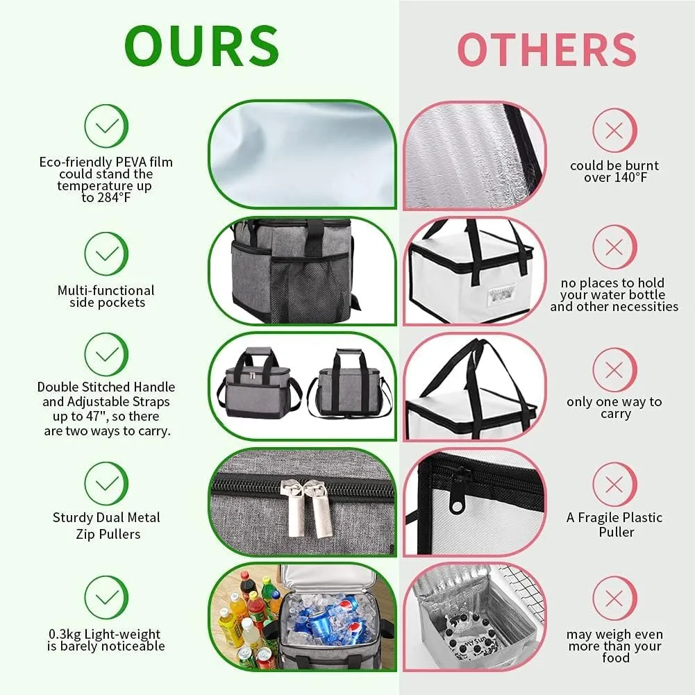 iknoe Large Foldable Cooler Bag, 8.5L Insulated Lunch Bag, Leakproof Lunch Cooler Tote with Multi-Bag Design Suitable for Beach, Picnic and Office Use, Grey 15-Can