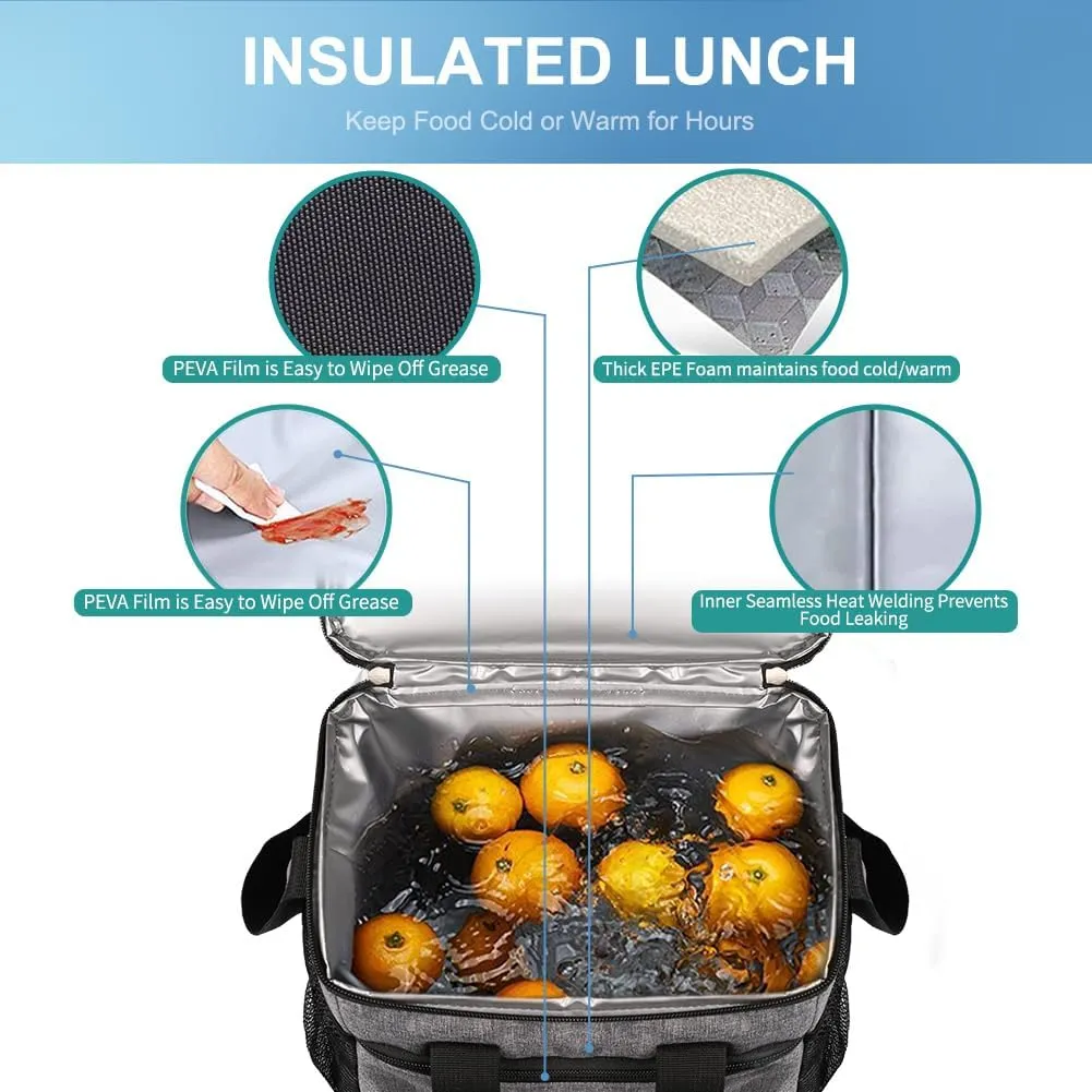 iknoe Large Foldable Cooler Bag, 8.5L Insulated Lunch Bag, Leakproof Lunch Cooler Tote with Multi-Bag Design Suitable for Beach, Picnic and Office Use, Grey 15-Can
