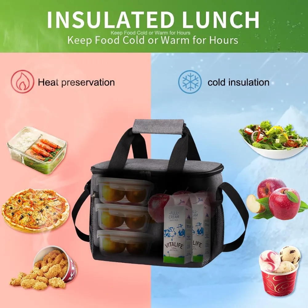 iknoe Large Foldable Cooler Bag, 8.5L Insulated Lunch Bag, Leakproof Lunch Cooler Tote with Multi-Bag Design Suitable for Beach, Picnic and Office Use, Grey 15-Can