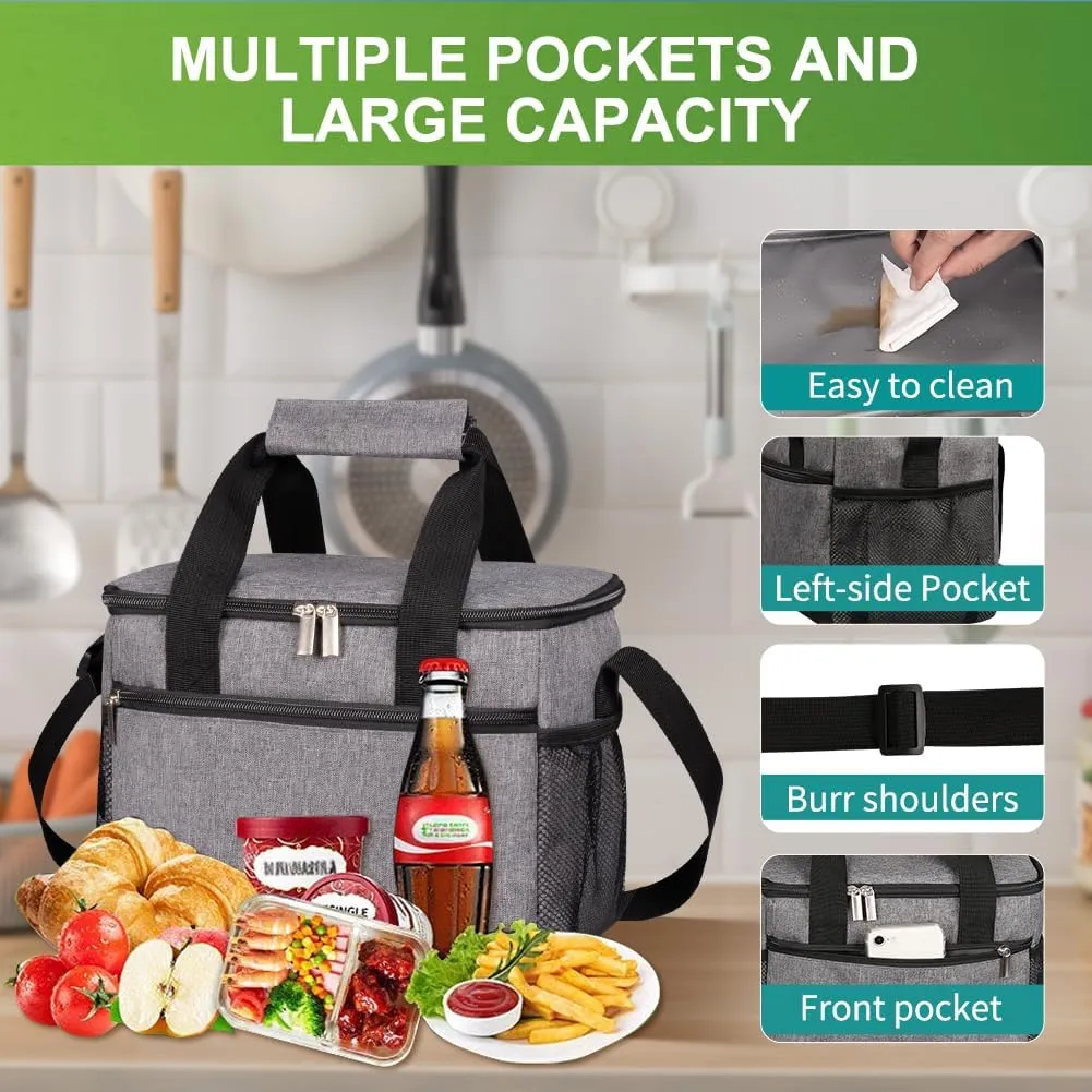 iknoe Large Foldable Cooler Bag, 8.5L Insulated Lunch Bag, Leakproof Lunch Cooler Tote with Multi-Bag Design Suitable for Beach, Picnic and Office Use, Grey 15-Can