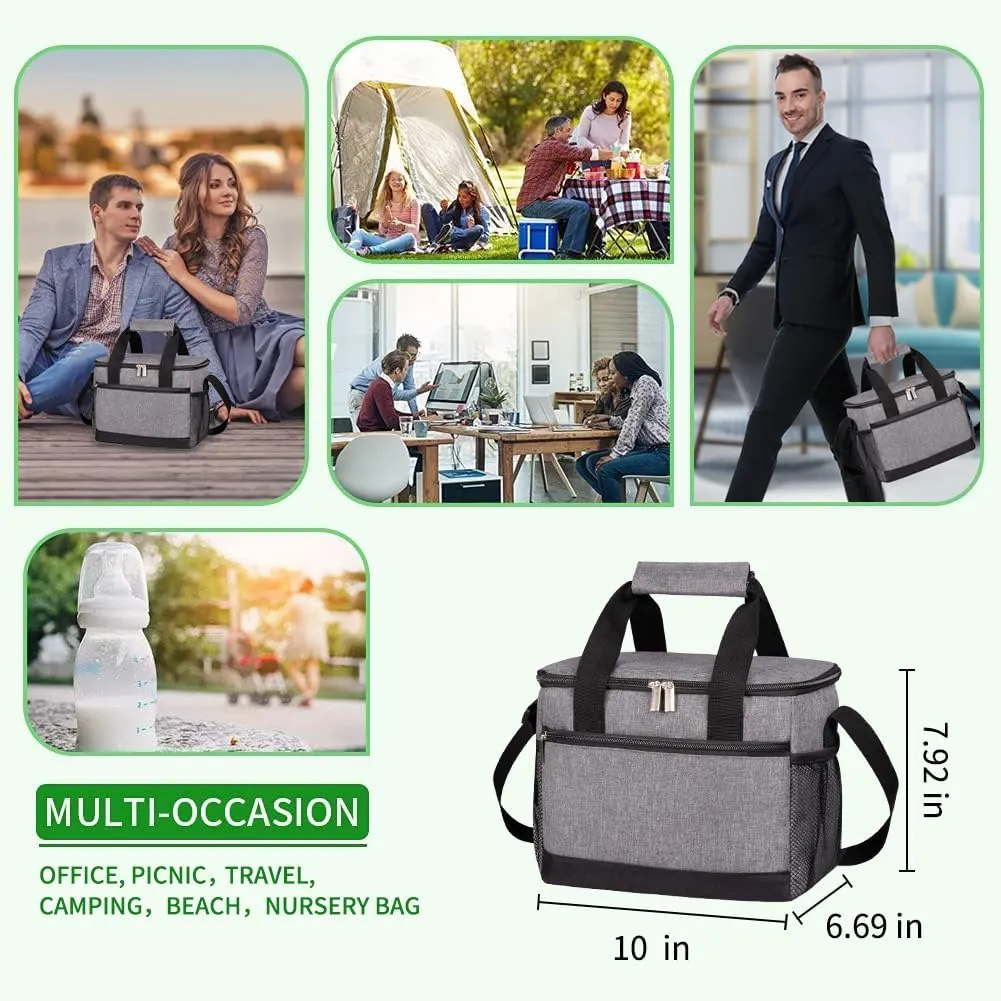 iknoe Large Foldable Cooler Bag, 8.5L Insulated Lunch Bag, Leakproof Lunch Cooler Tote with Multi-Bag Design Suitable for Beach, Picnic and Office Use, Grey 15-Can
