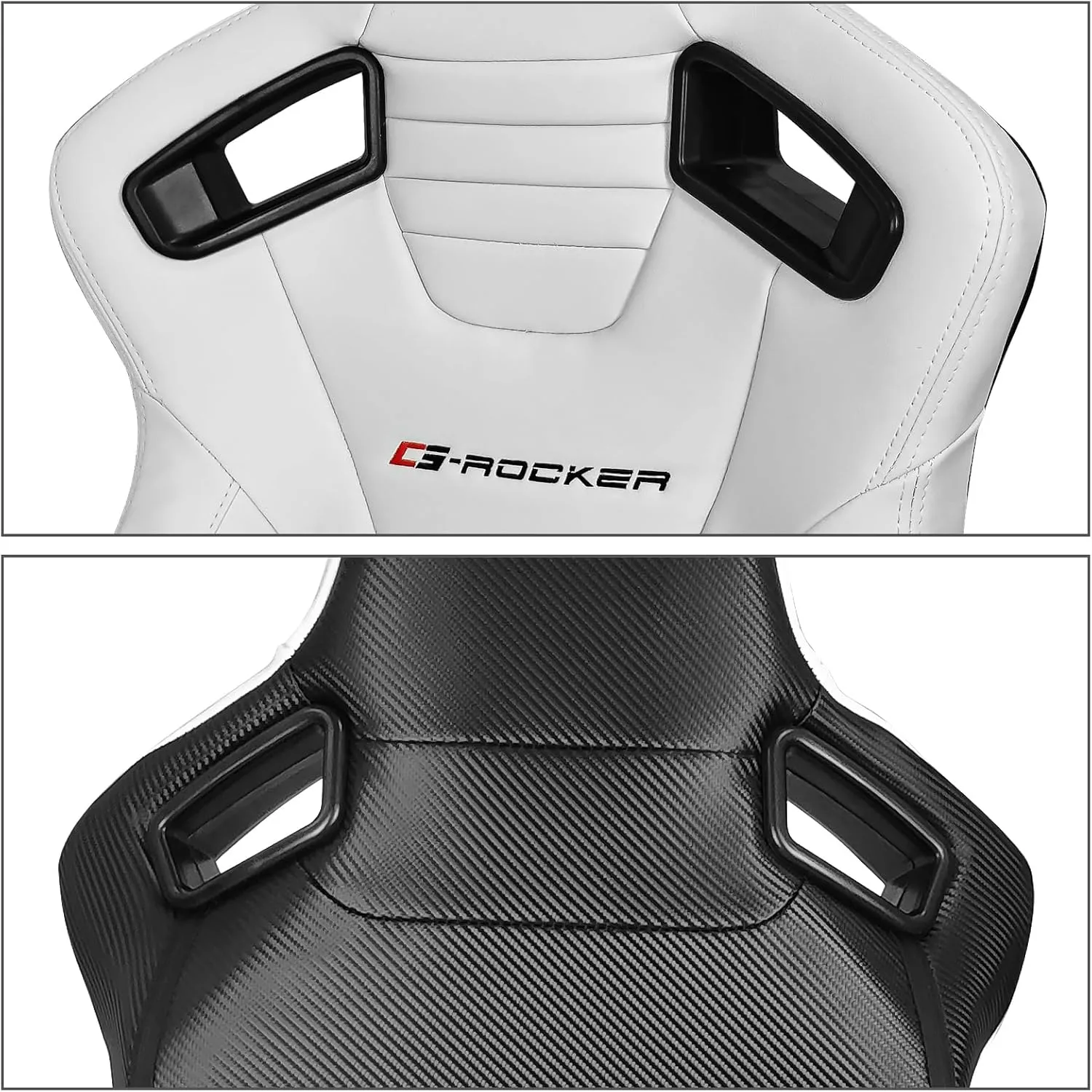 IKON MOTORSPORTS, Universal Racing Seats Pair with Dual Sliders, White PU & Carbon Leather Reclinable Left Right
