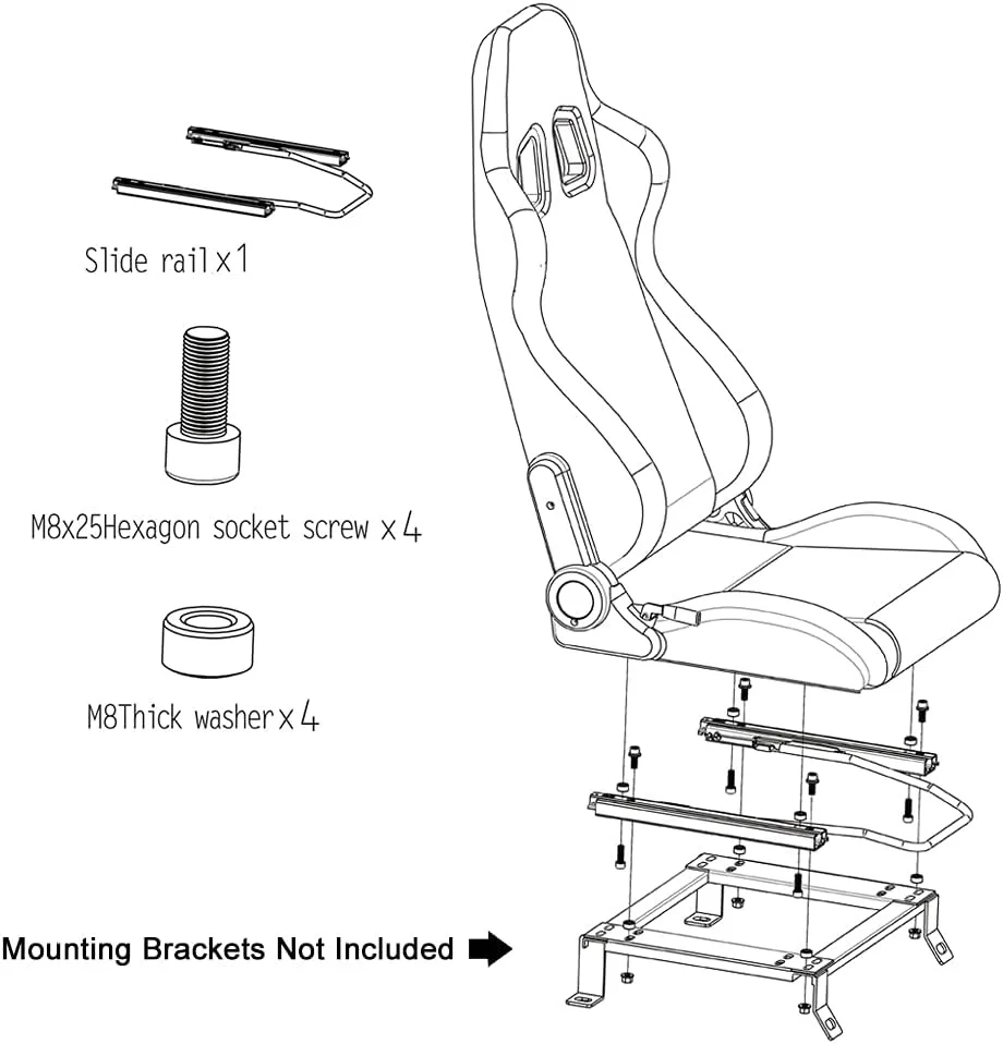 IKON MOTORSPORTS, Universal Racing Seats Pair with Dual Sliders, White PU & Carbon Leather Reclinable Left Right