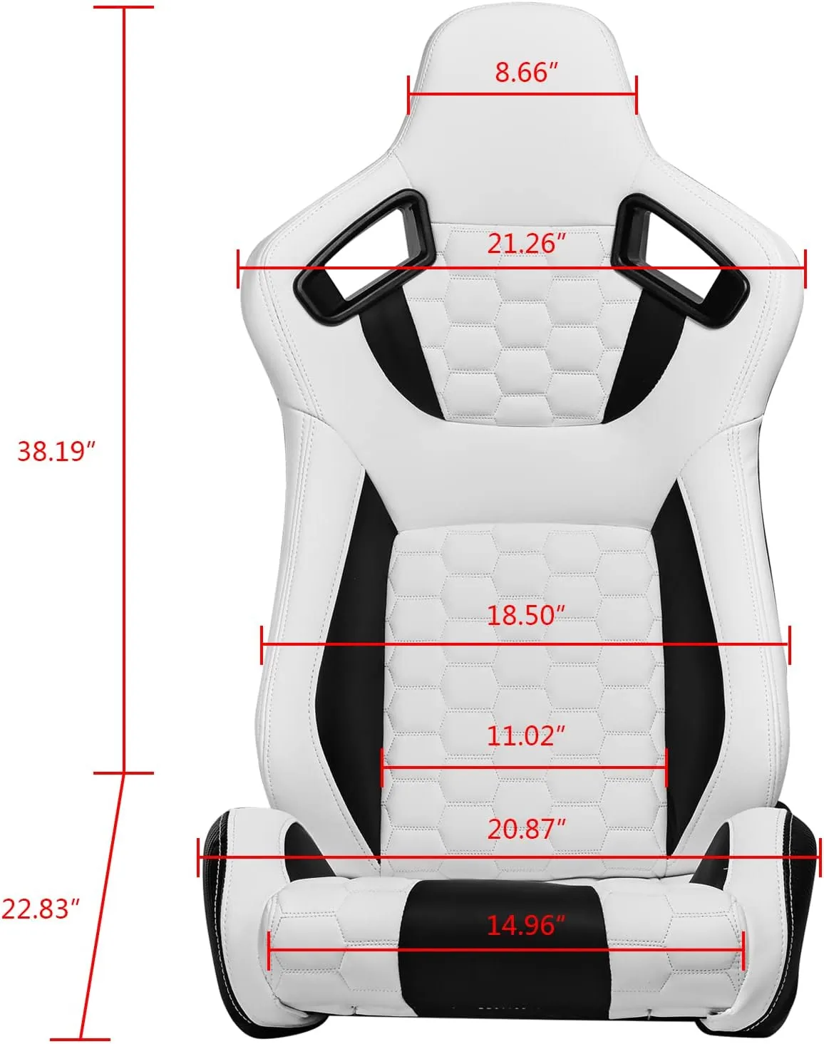 IKON MOTORSPORTS, Universal Racing Seats with Dual Sliders, Reclinable White & Black PU   Carbon Leather with Hexagonal Quilting Sport Bucket Seats, 1 Pair Driver   Passenger Side