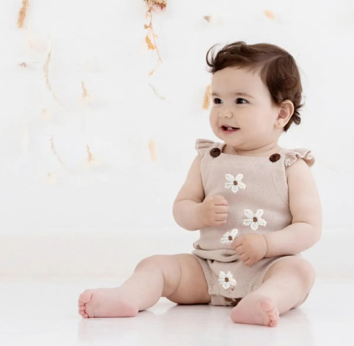 Infant Baby Girl Summer Sleeveless Strap Bubble Romper One Piece Newborn Knitted Floral Bodysuit Outfit
