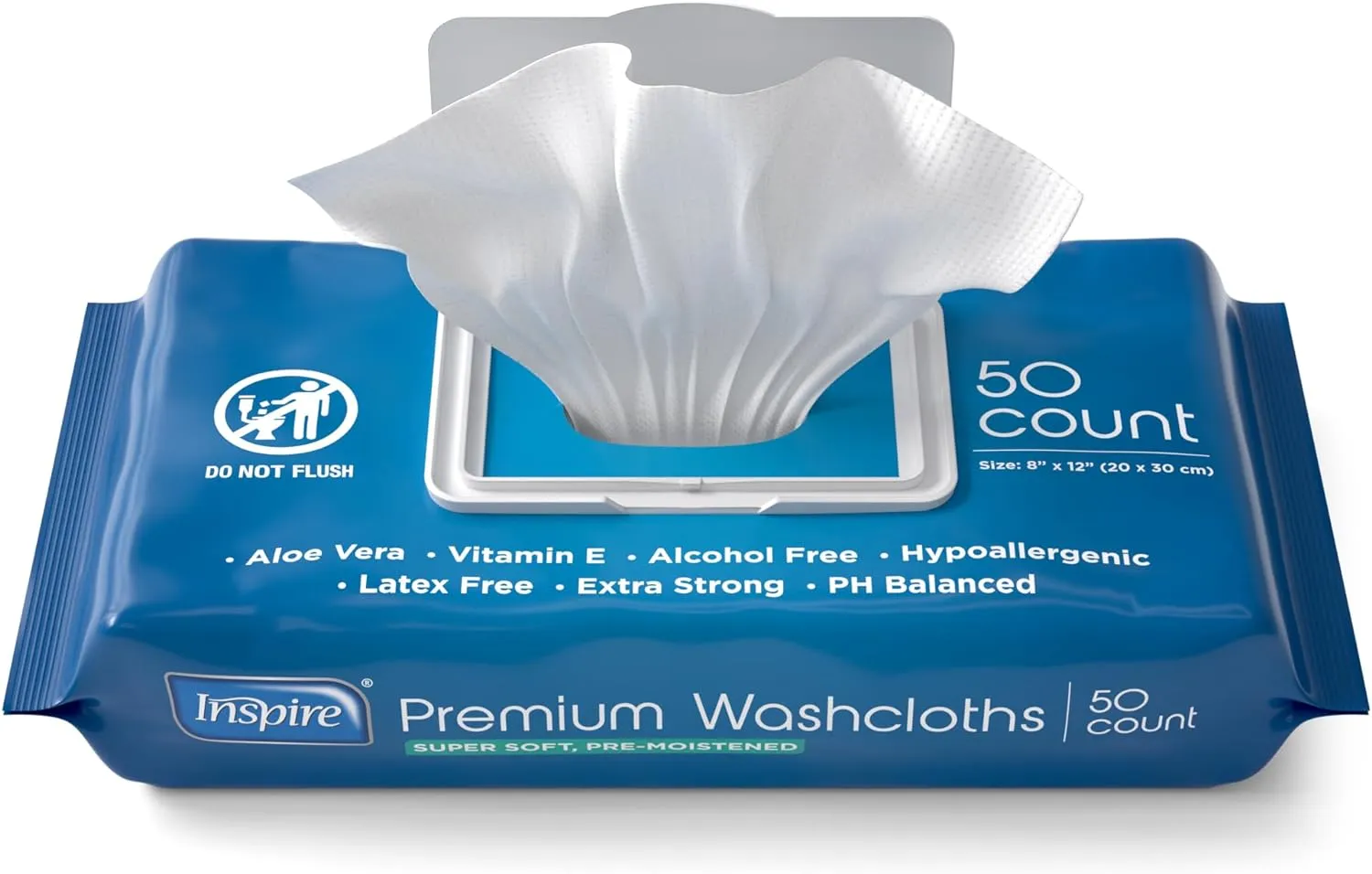 Inspire Adult Wet Wipes, Wash Cloths | Adult Wipes for Incontinence & Cleansing for Elderly, 8"x12" Count 12 packs of 50