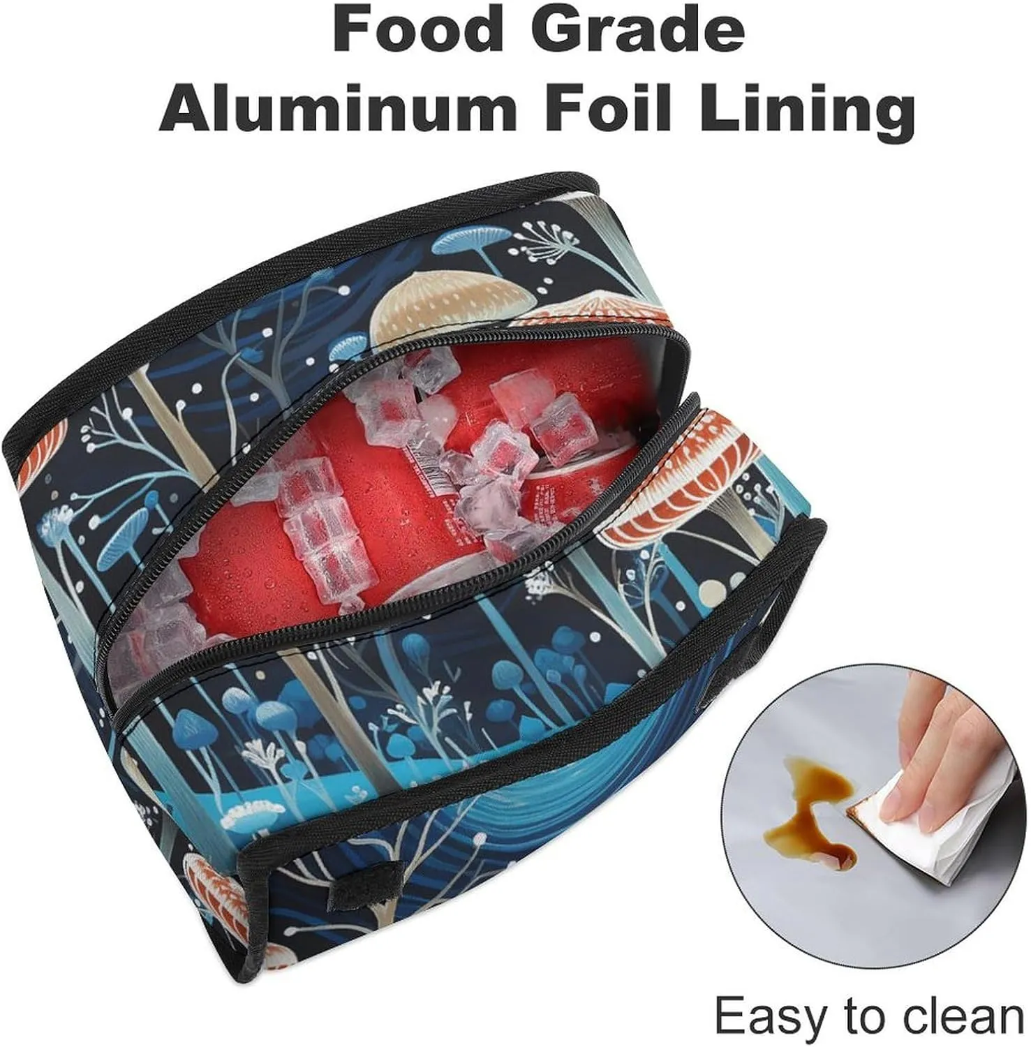 Insulated Lunch Bag for Women Man Lunch Box Fungi And Flowers Lunch Tote Bags for Work