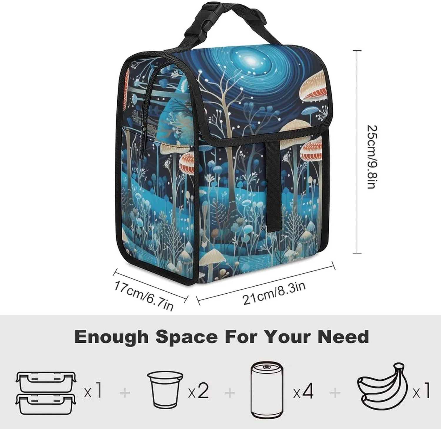 Insulated Lunch Bag for Women Man Lunch Box Fungi And Flowers Lunch Tote Bags for Work