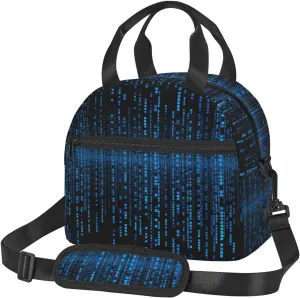 Insulated Lunch Bag for Women Men The Blue Binary Matrix Lunch Box Leakproof Reusable Lunch Cooler Tote for Work Travel Picnic Outdoor