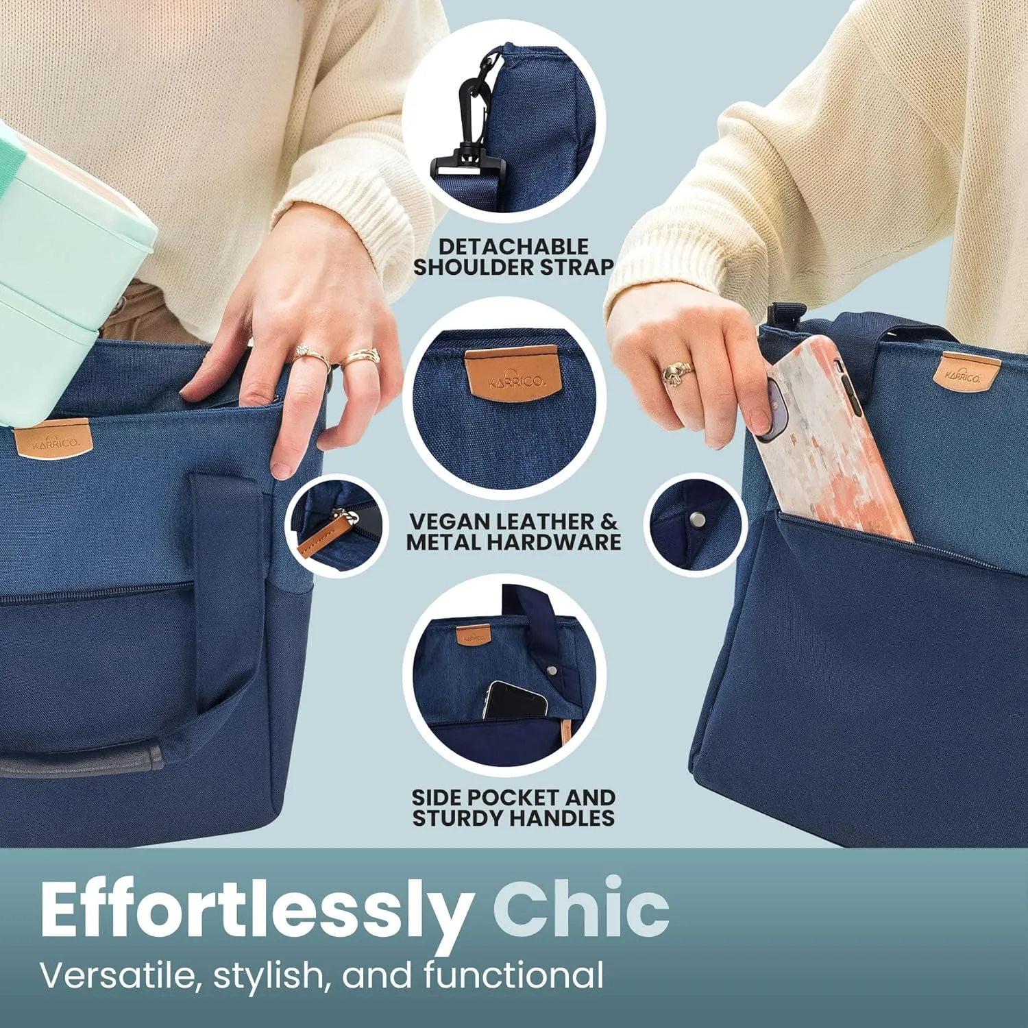 Insulated Lunch Bag for Women XL 348 fl oz – Blue, Leakproof & Odor Resistant Lunch Tote with 4-Layer Insulation for Christmas Travel, Holiday Meals & Gifting