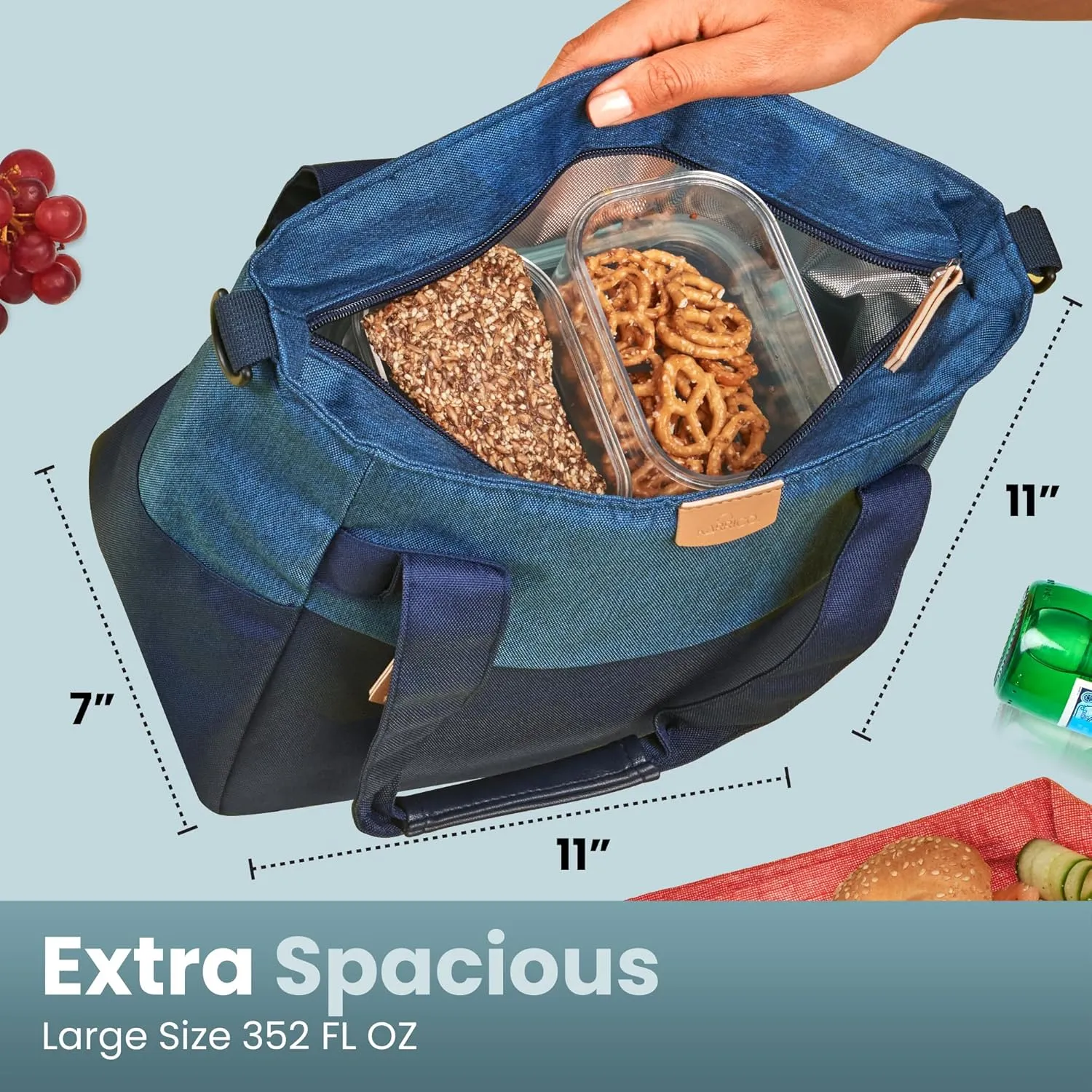 Insulated Lunch Bag for Women XL 348 fl oz – Blue, Leakproof & Odor Resistant Lunch Tote with 4-Layer Insulation for Christmas Travel, Holiday Meals & Gifting