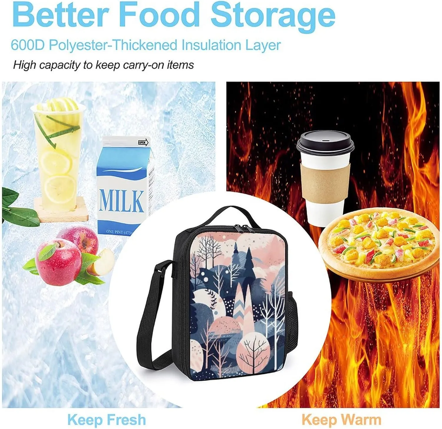 Insulated Lunch Bag Lunch Box for Women Men Hand Drawn Forest Lunch Tote Bags for Work Office