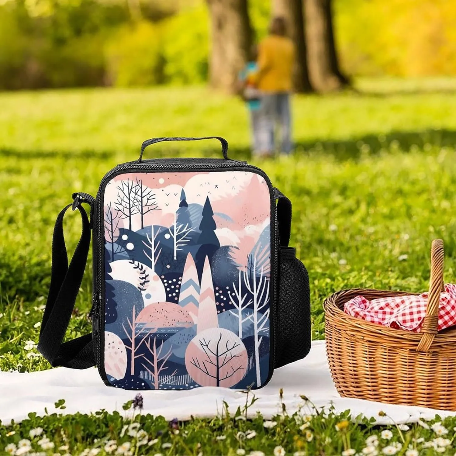 Insulated Lunch Bag Lunch Box for Women Men Hand Drawn Forest Lunch Tote Bags for Work Office