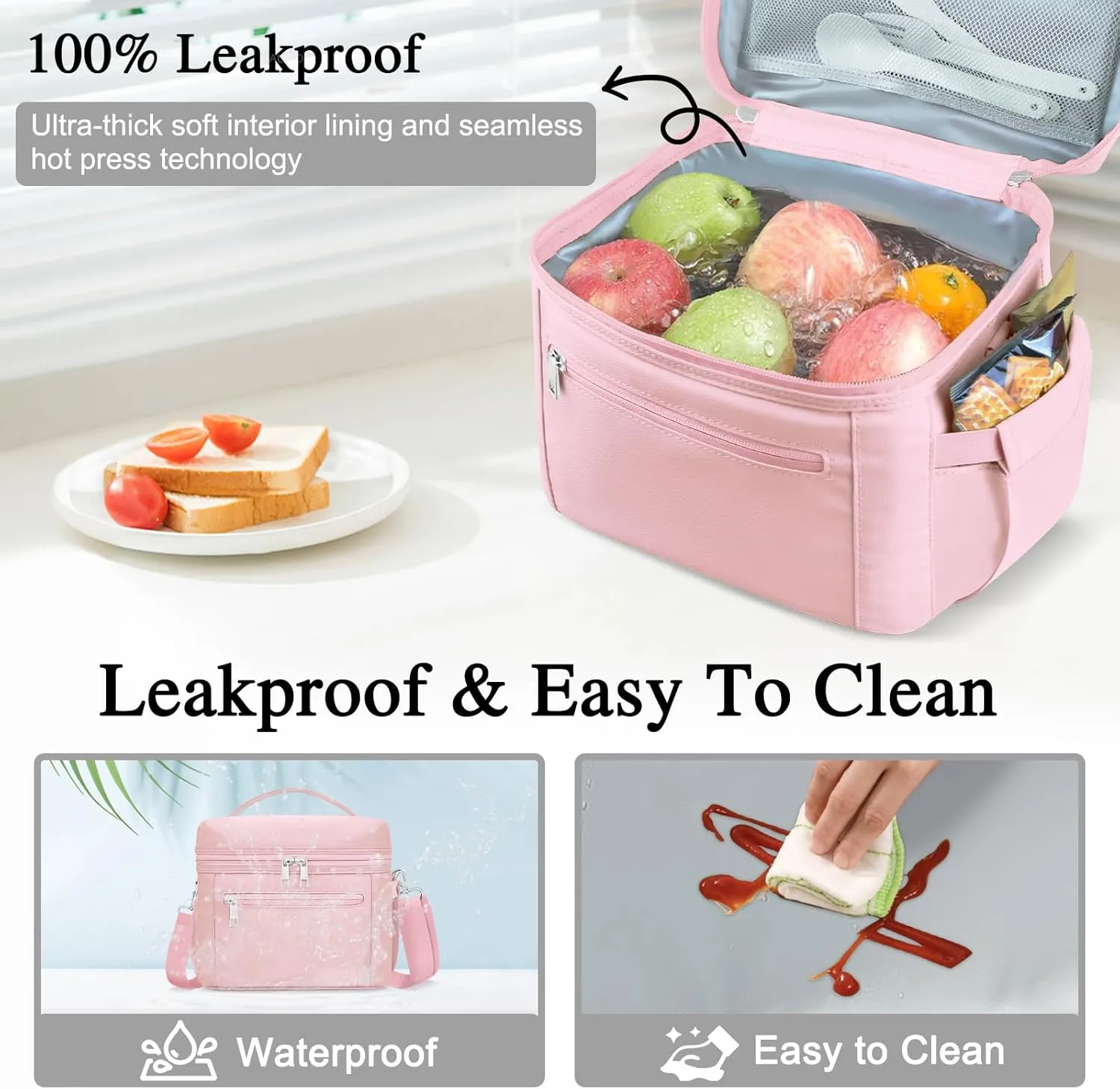 Insulated Lunch Bags for Women Men,Reusable Lunch Box Adult Leak-proof Cooler Bag Lightweight Nylon Waterproof LunchBag for Work Travel Picnic (Pink)