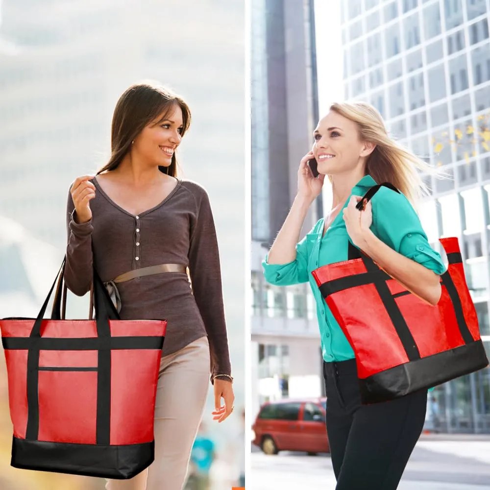 Insulated Reusable Tote Bag for Grocery Shopping for Women, Pizza/Food Delivery Bag to Keep Food Cold/Hot for Uber Eats/Doordash/Grubub, Cooler bags for Travel/Beach/Picnic, Red