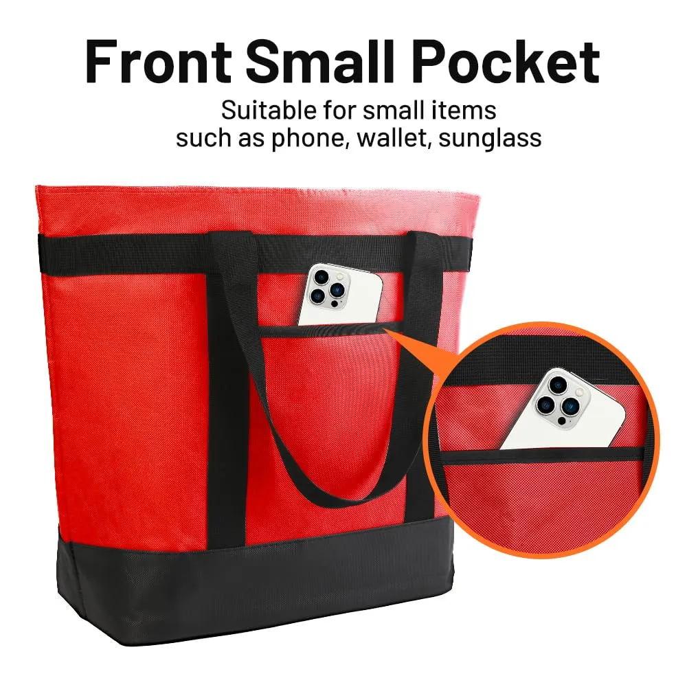 Insulated Reusable Tote Bag for Grocery Shopping for Women, Pizza/Food Delivery Bag to Keep Food Cold/Hot for Uber Eats/Doordash/Grubub, Cooler bags for Travel/Beach/Picnic, Red