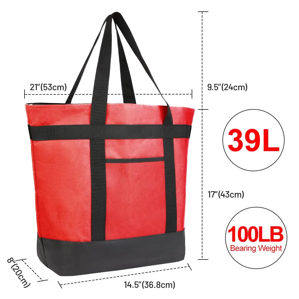 Insulated Reusable Tote Bag for Grocery Shopping for Women, Pizza/Food Delivery Bag to Keep Food Cold/Hot for Uber Eats/Doordash/Grubub, Cooler bags for Travel/Beach/Picnic, Red