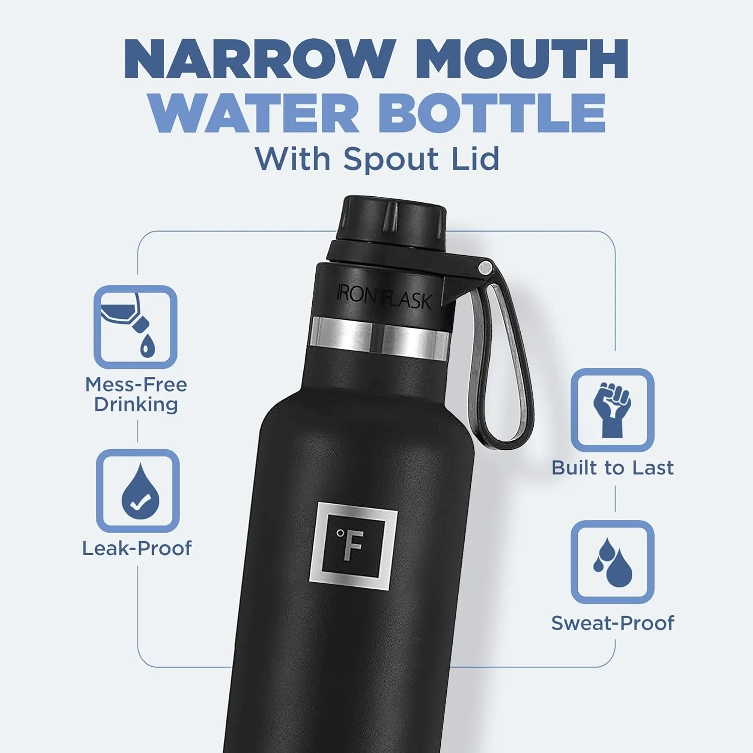 IRON °FLASK Camping & Hiking Hydration Canteens - 3 Lids (Narrow Spout Lid) Leak Proof Vacuum Insulated Stainless Steel - Hot & Cold Double Walled Sports Water Bottle - Twilight Blue, 24 Oz
