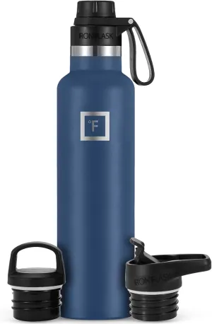 IRON °FLASK Camping & Hiking Hydration Canteens - 3 Lids (Narrow Spout Lid) Leak Proof Vacuum Insulated Stainless Steel - Hot & Cold Double Walled Sports Water Bottle - Twilight Blue, 24 Oz