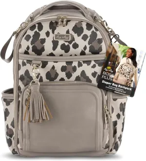 Itzy Ritzy Diaper Bag Backpack – Large Capacity Boss Plus Baby Backpack Diaper Bag Featuring 19 Pockets, Changing Pad, Stroller Clips, and Comfortable Backpack Straps, Leopard