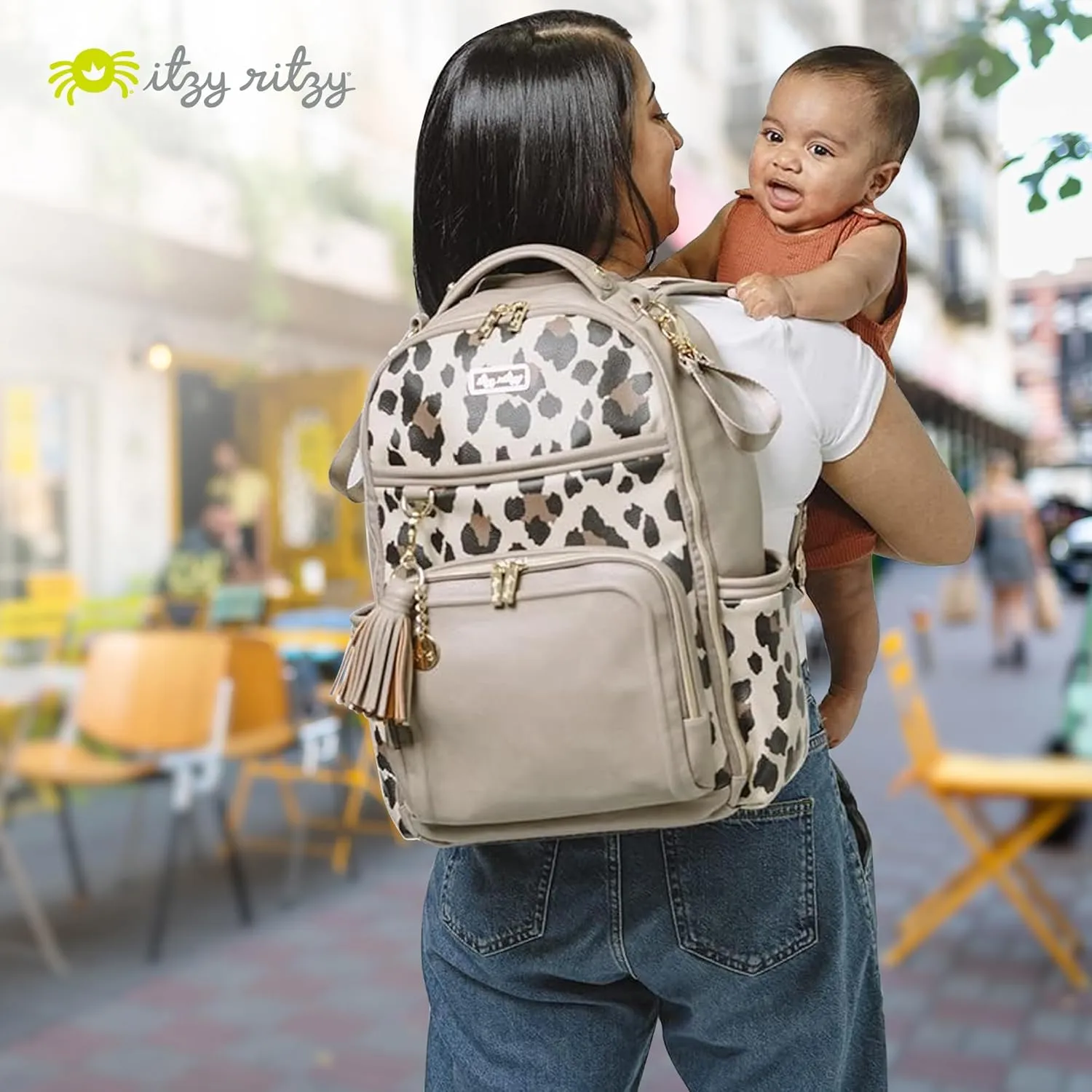 Itzy Ritzy Diaper Bag Backpack – Large Capacity Boss Plus Baby Backpack Diaper Bag Featuring 19 Pockets, Changing Pad, Stroller Clips, and Comfortable Backpack Straps, Leopard