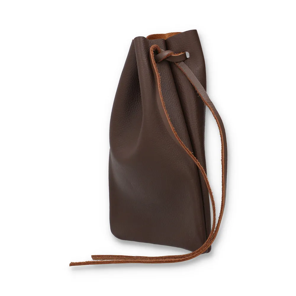 Jackson Small Brown Leather Drawstring Utility Pouch