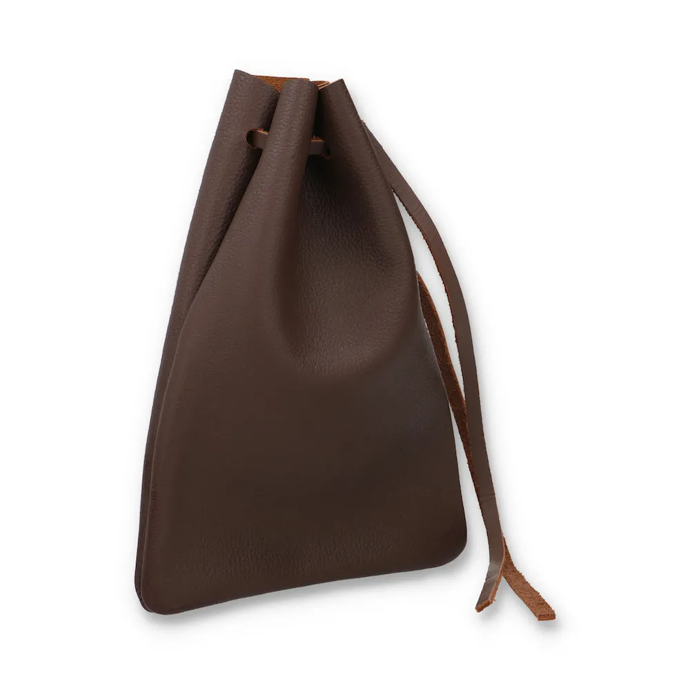Jackson Small Brown Leather Drawstring Utility Pouch