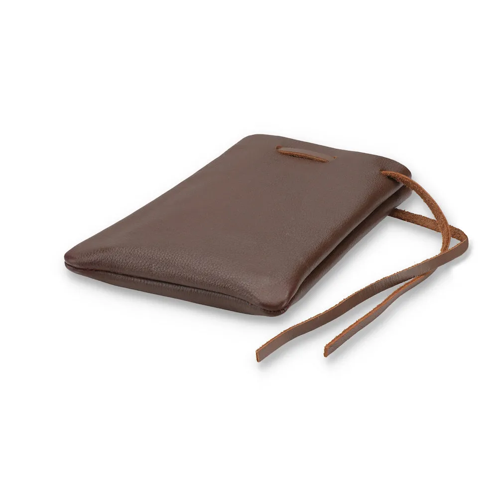 Jackson Small Brown Leather Drawstring Utility Pouch