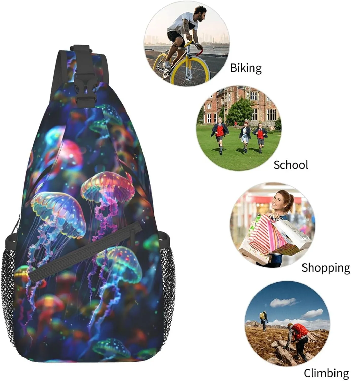 Jellyfish Sling Backpack Chest Bag Crossbody Shoulder Bag Gym Cycling Travel Hiking Daypack For Men Women