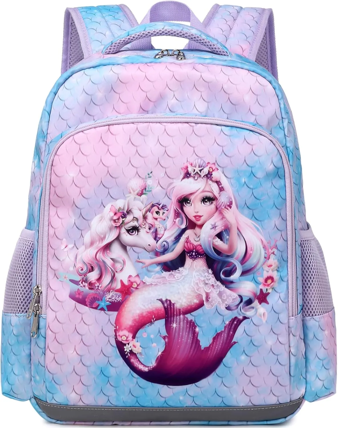 JIANYA Kids Backpack for School Girls, Mermaid School Bag for Kindergarten with Chest Strap, Preschool Elementary Kids Backpack with Lunch Box, Tie Dye Blue