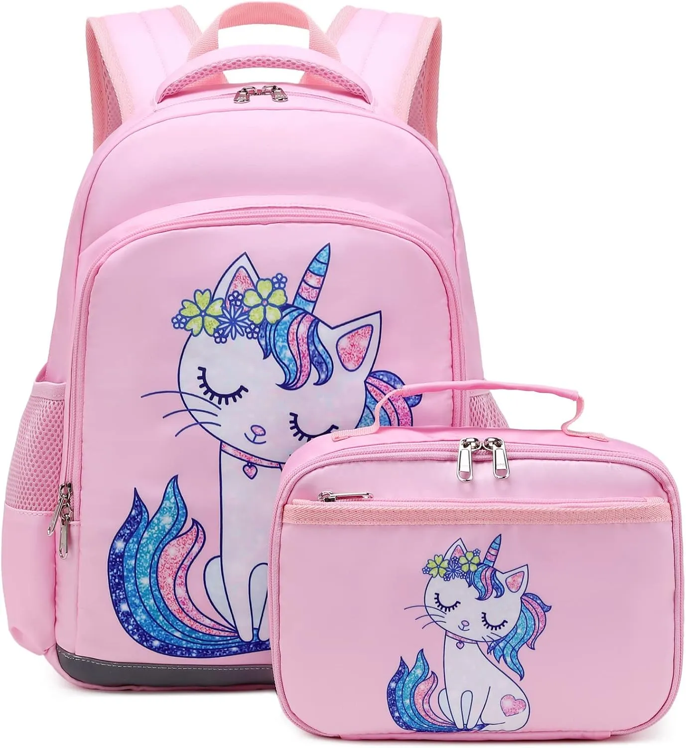 JIANYA Kids Backpack for School Girls Preschool Kindergarten Backpack with Lunch Box & Chest Strap, 15" Tall