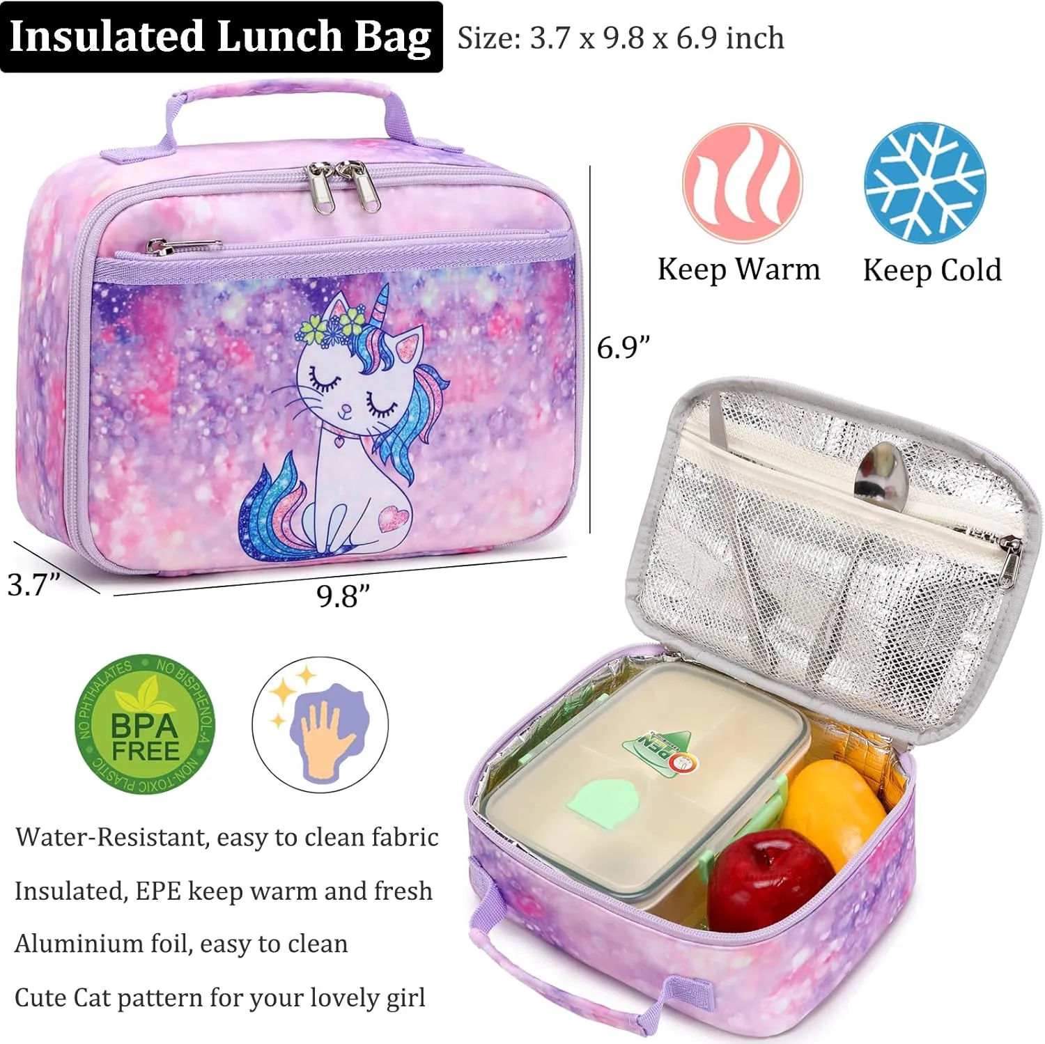 JIANYA Kids Backpack for School Girls Preschool Kindergarten Backpack with Lunch Box & Chest Strap, 15" Tall