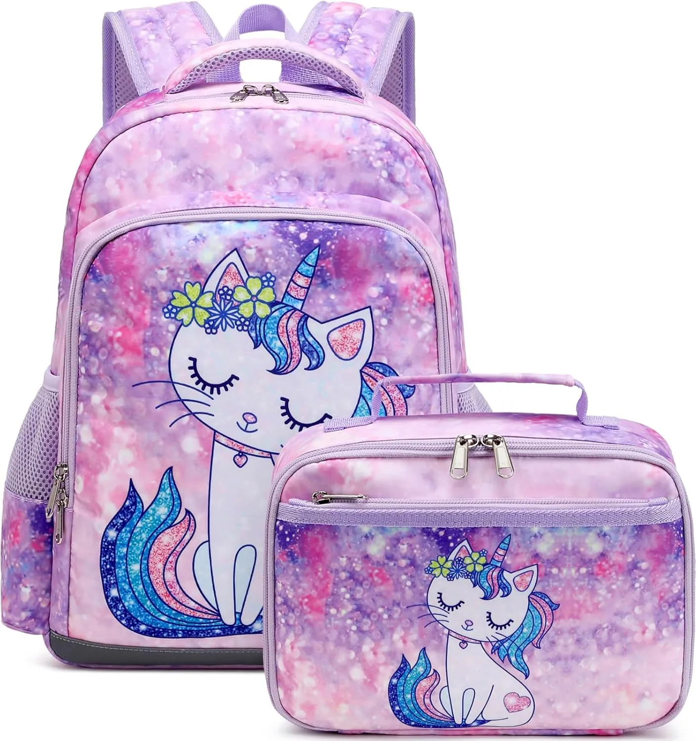 JIANYA Kids Backpack for School Girls Preschool Kindergarten Backpack with Lunch Box & Chest Strap, 15" Tall