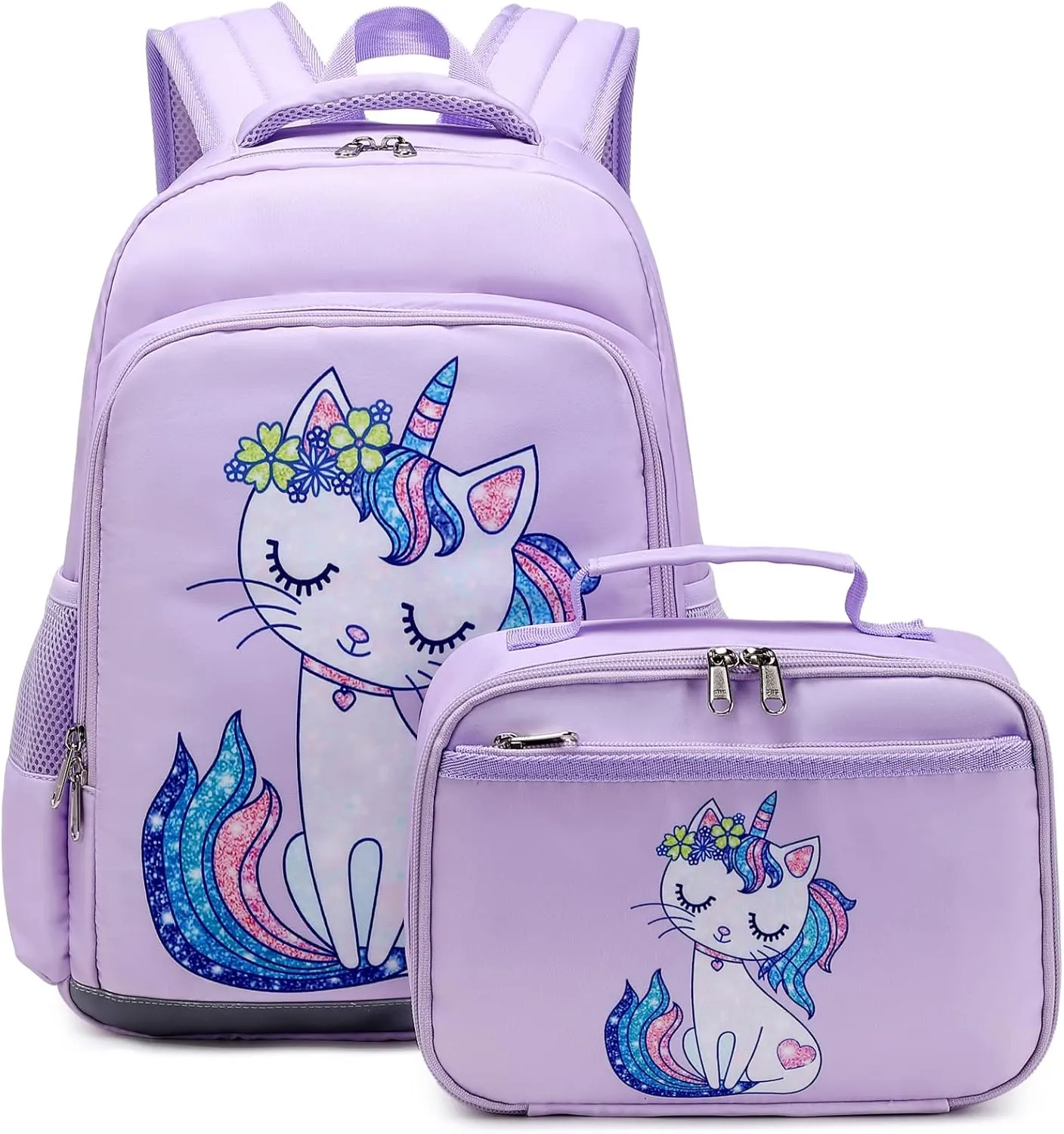 JIANYA Kids Backpack for School Girls Preschool Kindergarten Backpack with Lunch Box & Chest Strap, 15" Tall