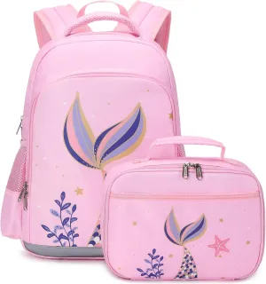 JIANYA Kids Backpack for School Girls Preschool Kindergarten Backpack with Lunch Box & Chest Strap, 15" Tall