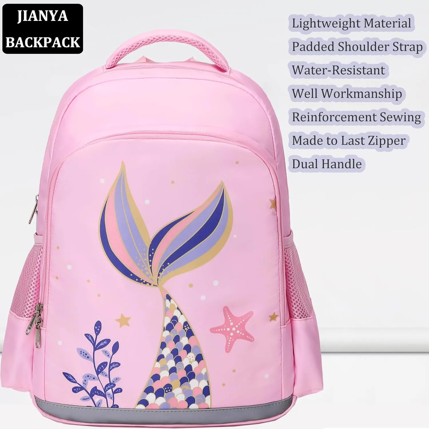 JIANYA Kids Backpack for School Girls Preschool Kindergarten Backpack with Lunch Box & Chest Strap, 15" Tall
