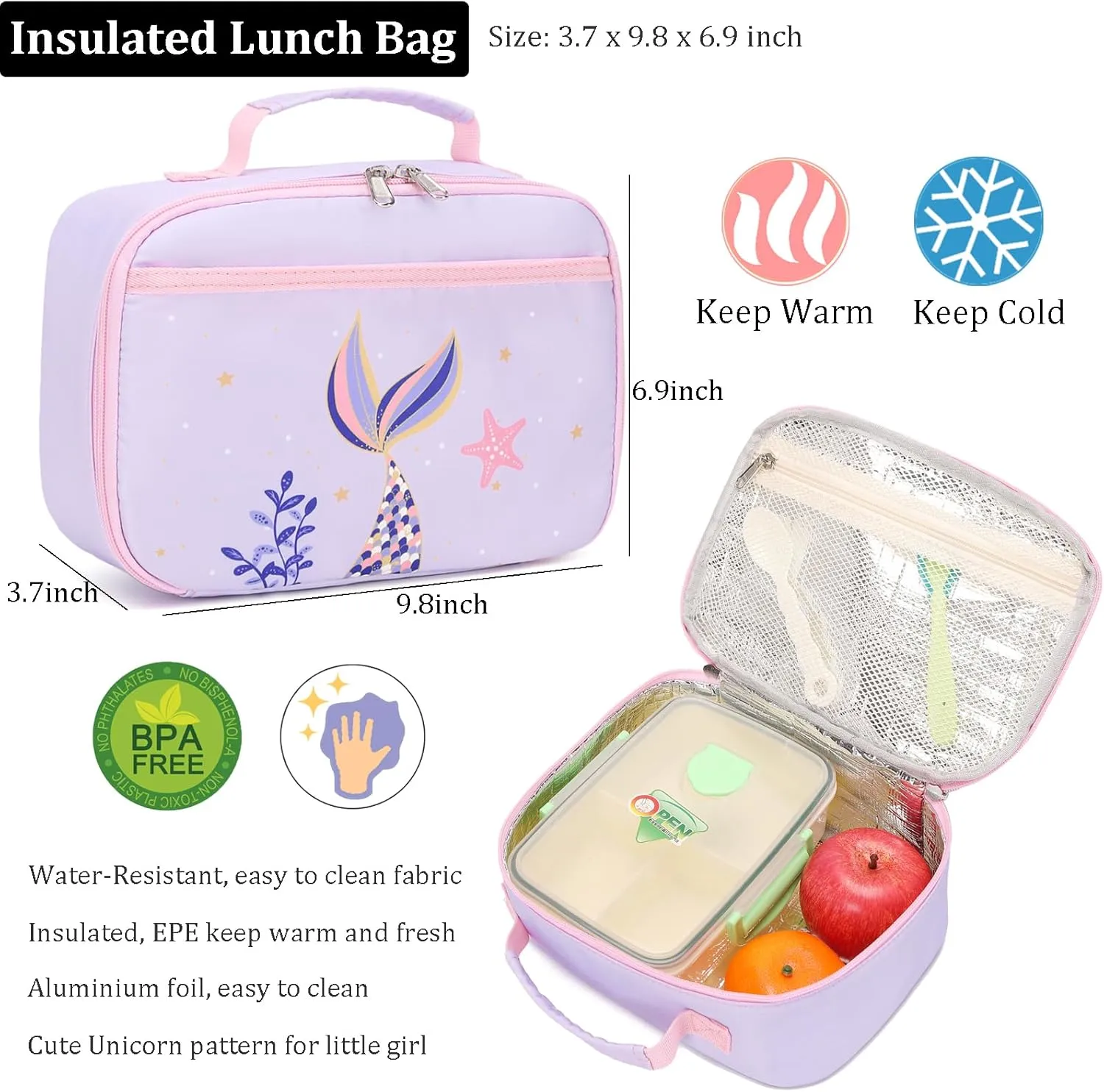JIANYA Kids Backpack for School Girls Preschool Kindergarten Backpack with Lunch Box & Chest Strap, 15" Tall
