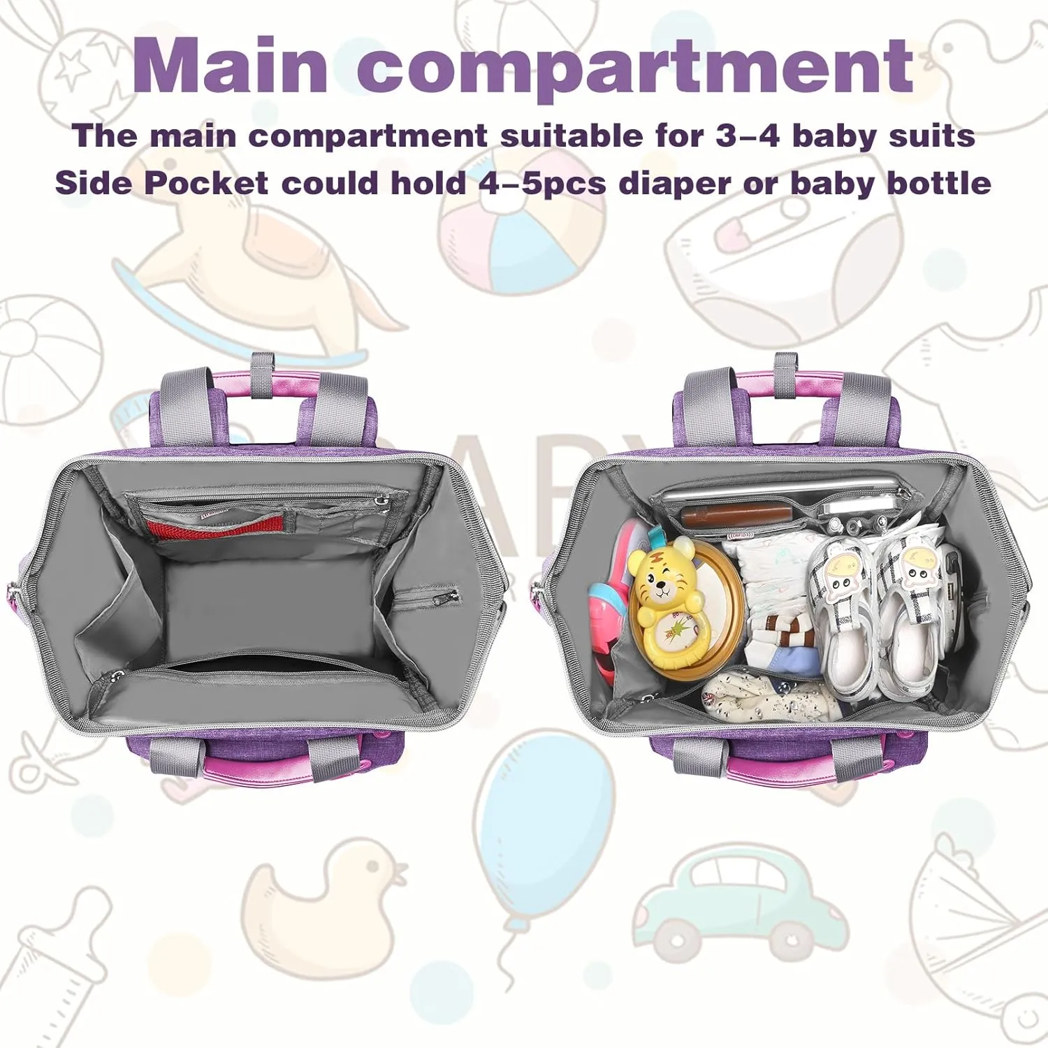 Jiefeike Diaper Bag Backpack,Purple baby bag for Mom Dad Girls Boys,15.6inch baby girl diaper bag with Insulated Pockets,USB Charging Port,RFID Anti-Theft Water-Resistant Pocket