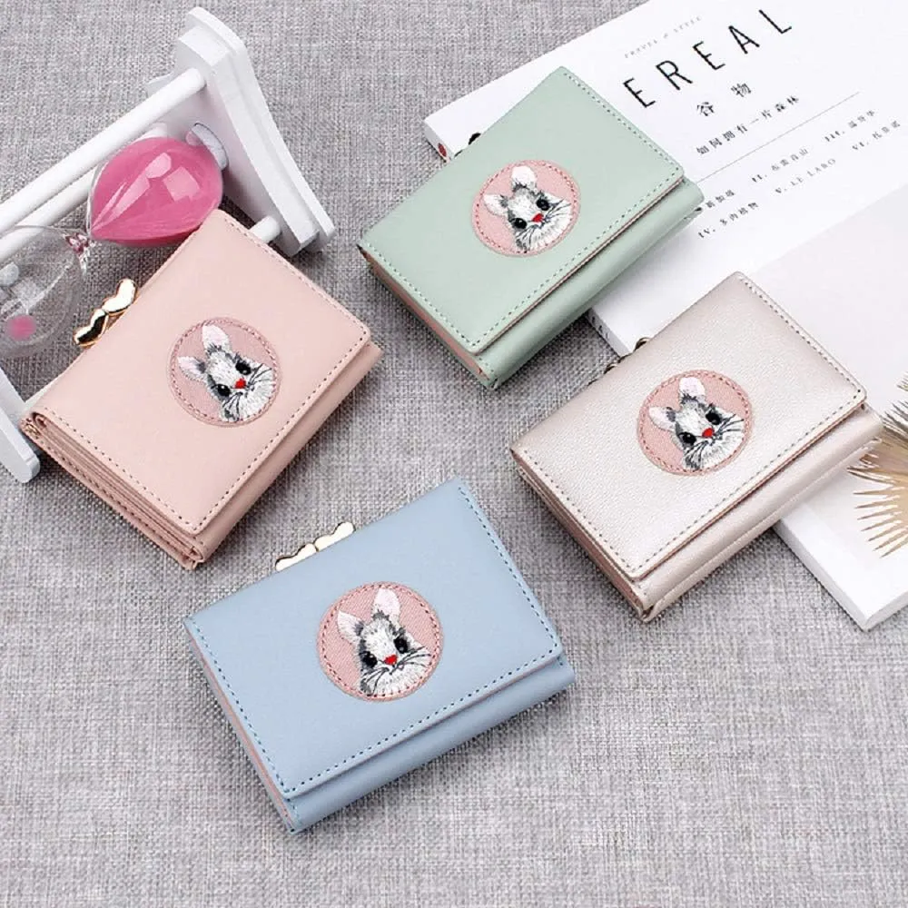 JIUFENG Women's RFID Blocking Short Wallet Multi Purpose Purses Animal Embroidered Billfold Credit Card Holder Coin Pouches