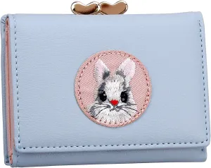 JIUFENG Women's RFID Blocking Short Wallet Multi Purpose Purses Animal Embroidered Billfold Credit Card Holder Coin Pouches
