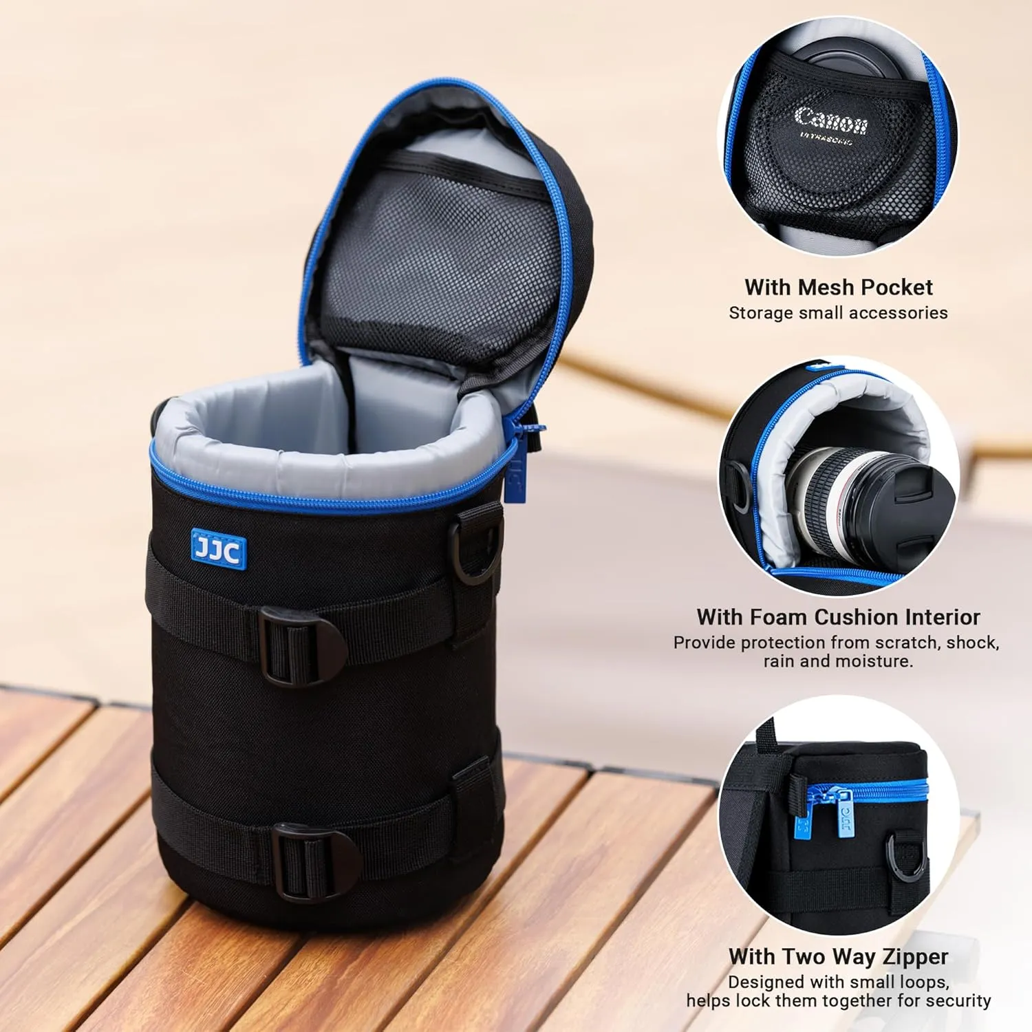 JJC Deluxe Lens Pouch Carrying Case Bag for Canon EF 70-200mm f4L IS II USM/f/4L USM, EF 28-300mm f3.5-5.6 L IS, EF 70-300mm f4-5.6L IS USM, for Nikon AF-S 70-200mm f4G ED VR & lenses below 4.3"x7.4"