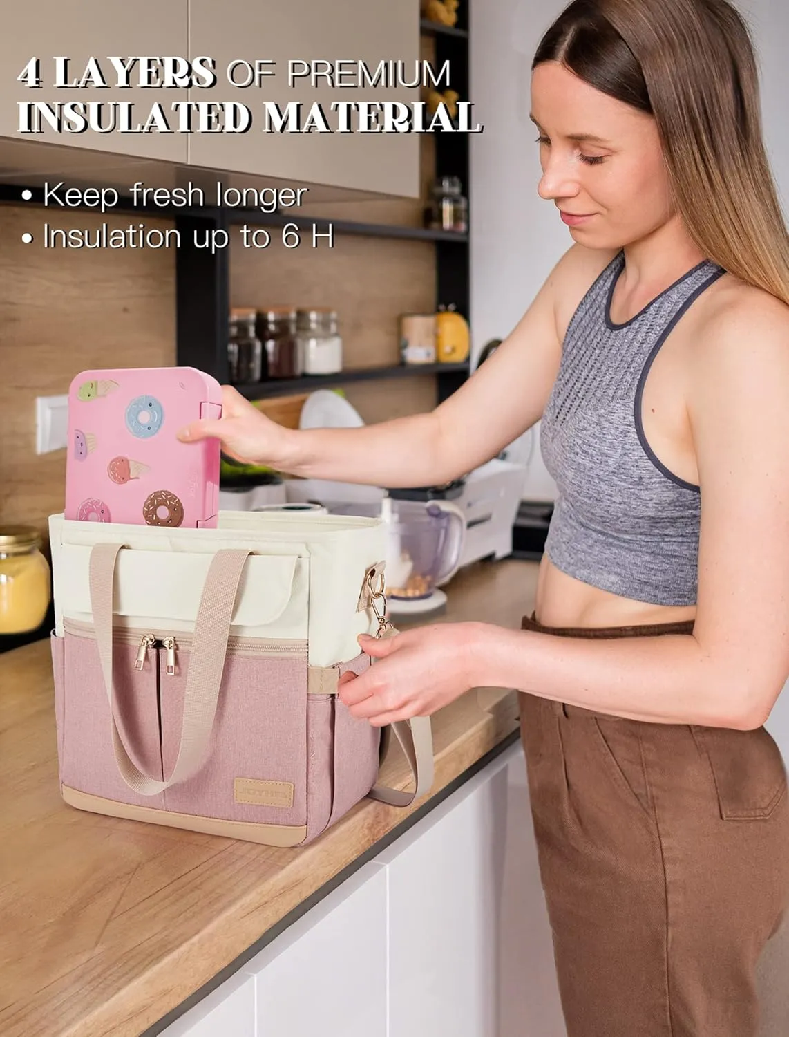 JOYHILL Lunch Bag for Women, Lunch Tote Leakproof Insulated Lunch Box with Shoulder Strap, Adult Reusable Lunch Cooler Tote Bags for Work Picnic Camping Beach (I-LIGHT BLUE)