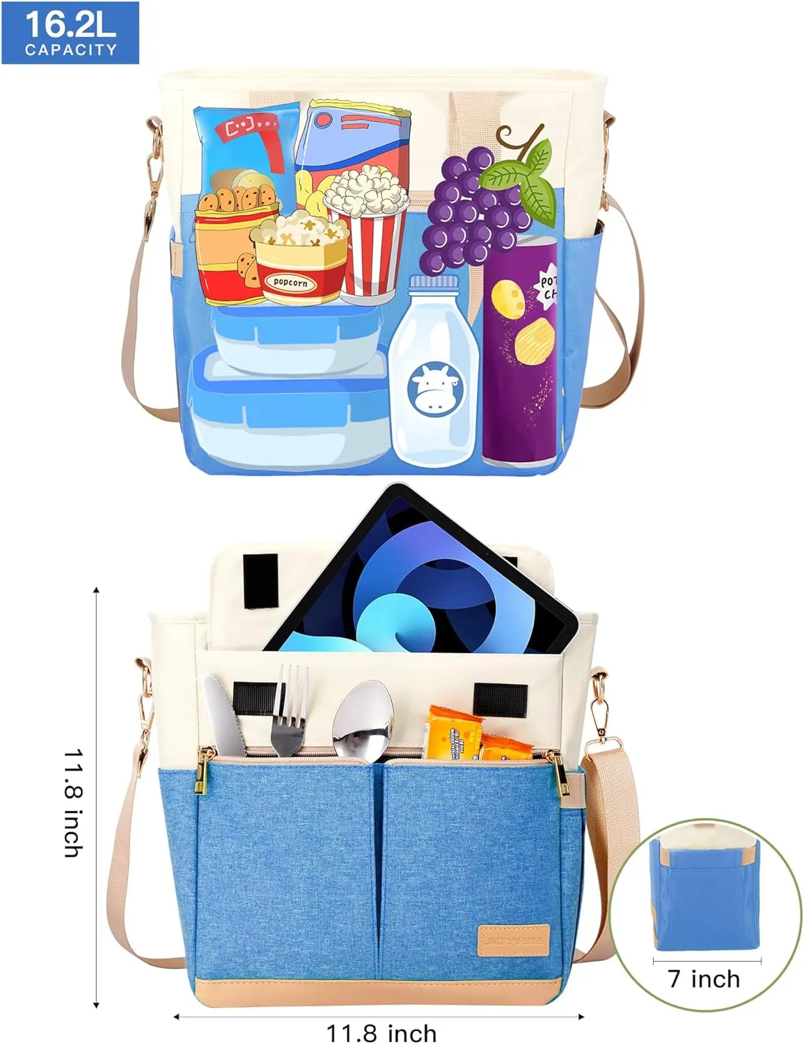 JOYHILL Lunch Bag for Women, Lunch Tote Leakproof Insulated Lunch Box with Shoulder Strap, Adult Reusable Lunch Cooler Tote Bags for Work Picnic Camping Beach (I-LIGHT BLUE)