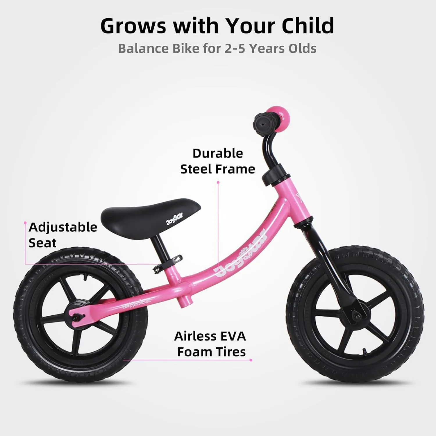 JOYSTAR 12 Inch Balance Bike for 18months, 2, 3, 4, and 5 Years Old Boys and Girls, Lightweight Push Bike with Adjustable Handlebar and Seat, Gift Bike for 2-5 Boys Girls