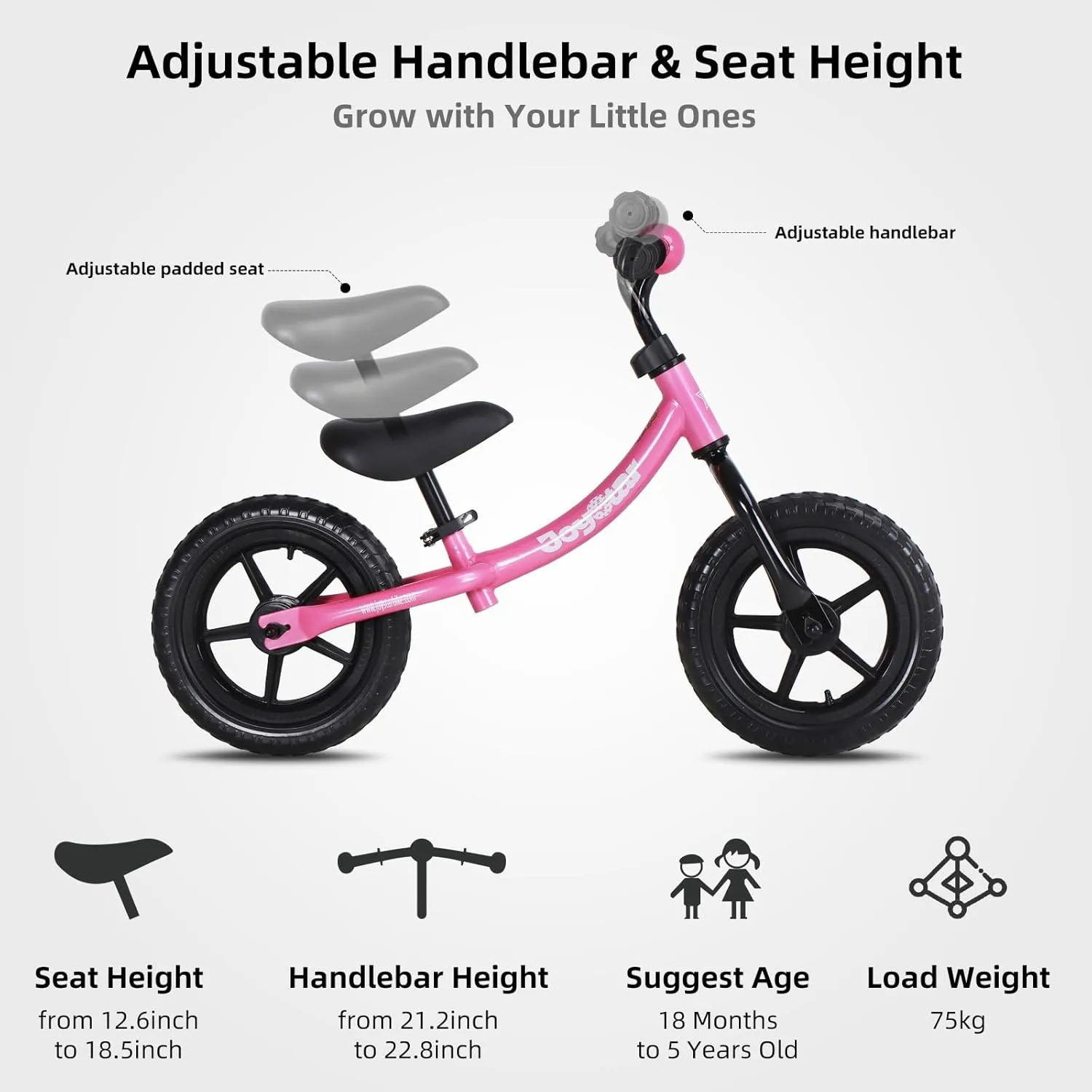 JOYSTAR 12 Inch Balance Bike for 18months, 2, 3, 4, and 5 Years Old Boys and Girls, Lightweight Push Bike with Adjustable Handlebar and Seat, Gift Bike for 2-5 Boys Girls