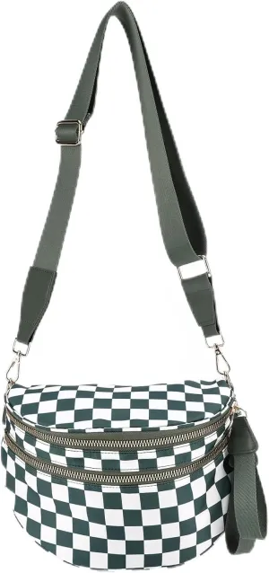 JQWSVE Checkered Crossbody Bag Bum Bag for Women Checkered Purse Plus Size Crossbody Bags Black and White Purse Out Going Bag