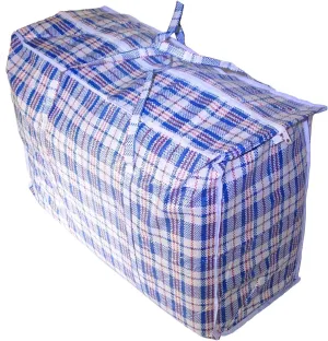 Jumbo Plastic Checkered Storage Laundry Shopping Bags W. Zipper & Handles Size=27" x 25" x6" (6 Pack)