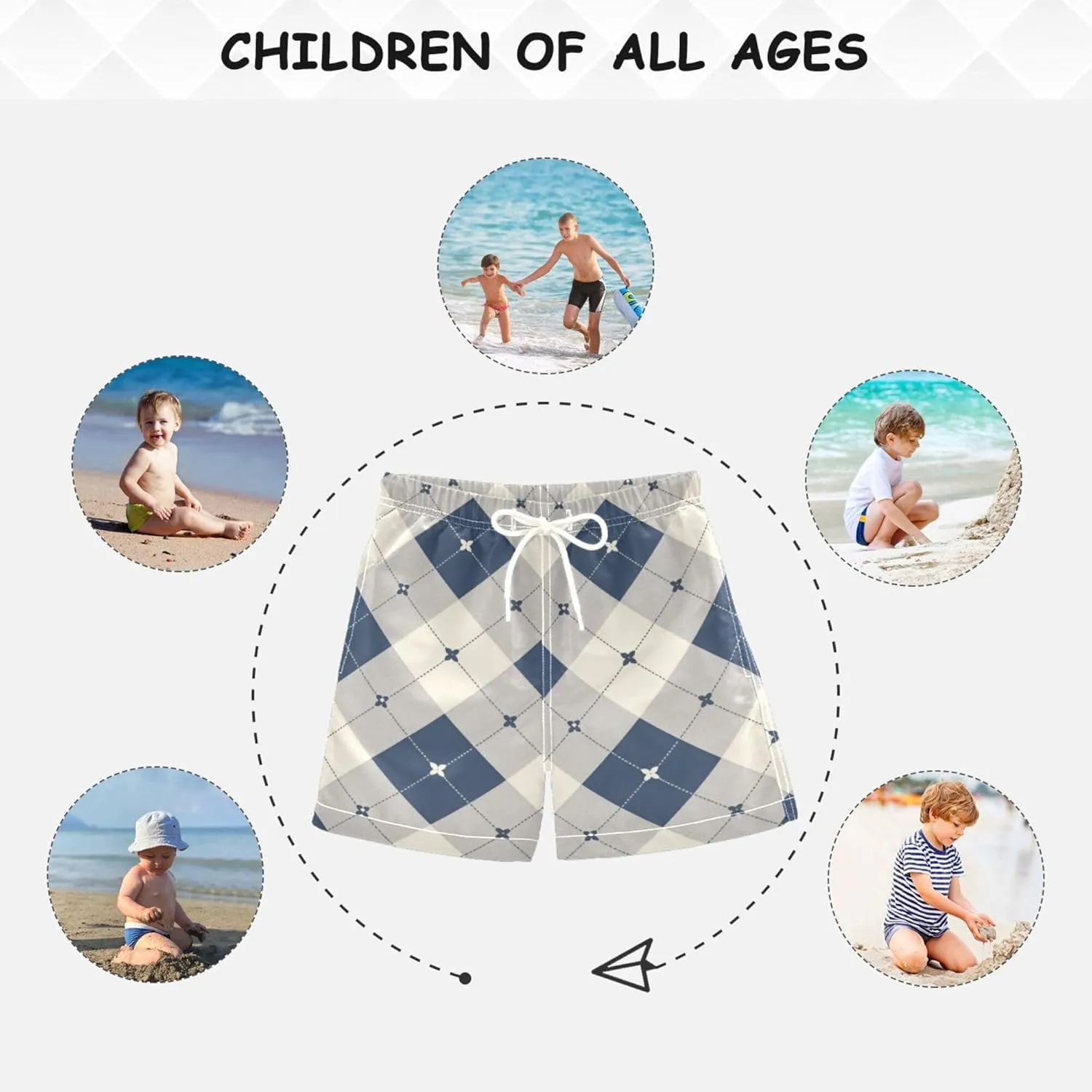 JUNZAN Abstract Geometric Graphic Stars Gray Boys Swim Shorts Elastic Kids Swimsuits Quick Dry Father Son Matching 2T