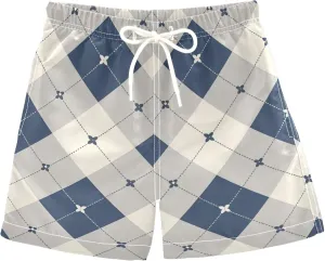JUNZAN Abstract Geometric Graphic Stars Gray Boys Swim Shorts Elastic Kids Swimsuits Quick Dry Father Son Matching 2T